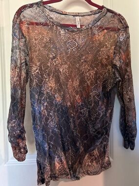 Elegant Lace Sheer Women’s Blouse with Ruched Wrist Detail, XL